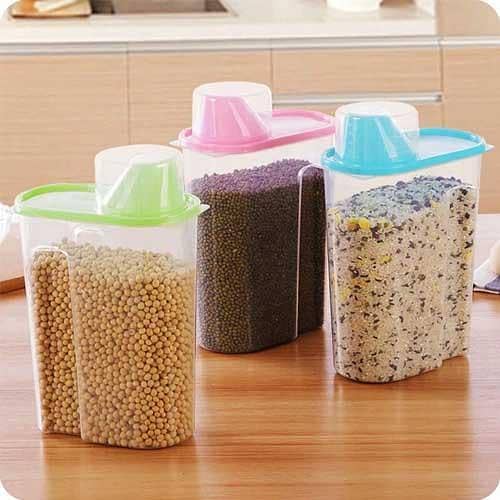 Plastic Dry Cereal Dispenser Storage Box Kitchen Food Grain Rice Container Transparent Crisper Grains Food Storage Tank Rice Beans Stoarge Jar Household Food Preservation Cans Containers (2 L)