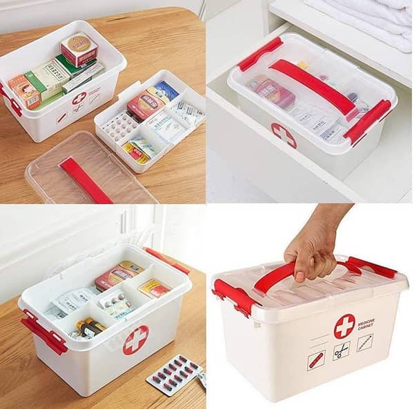 First Aid Kit Box  Medicine Storage Box Family Emergency Kit Cabinet Organizer & Handle Portable for Home Camping Travel Hiking