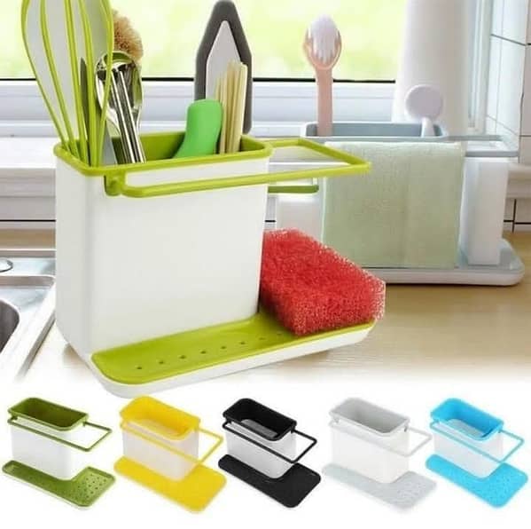 Plastic 3-in-1 Stand for Kitchen Sink Organizer and Dishwasher Liquid Dispenser