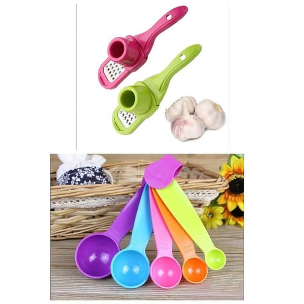 5 Pcs/Set Colorful Plastic Measuring Cups & multi-functional grinding the garlic Presses , Ginger Garlic Grinding Combo