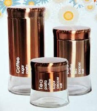 Sugar, Tea, and Coffee Round Glass Jar Container with Steel Plated at the Outer Layer with Lid (Steel)