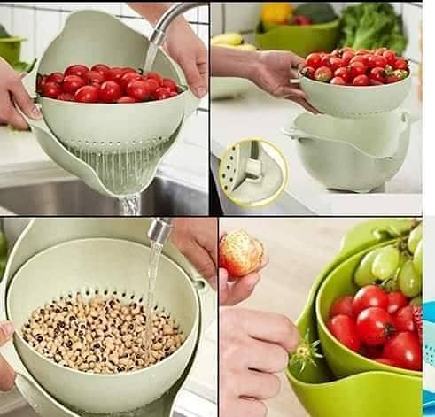 Double drain basket for washing fruits and vegetables,creative kitchen,  fruit bowl