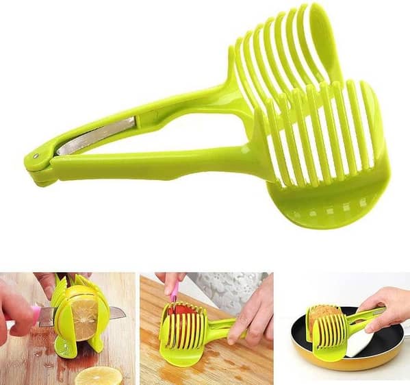- plastic potato cutters, tomato cutters, fruit cutters, vegetables, onions, lemon, onion cutter holder