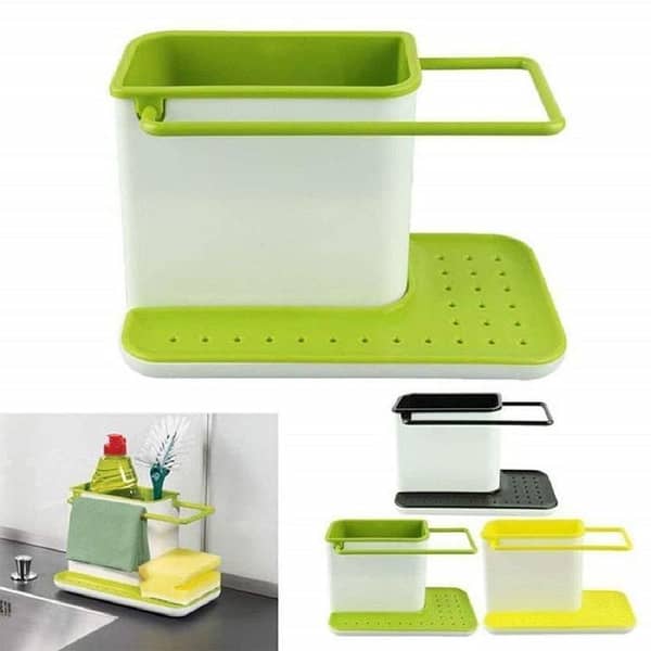 3 IN 1 Kitchen Sink Organizer for Dishwasher Liquid, Brush, Cloth, Soap, Sponge,