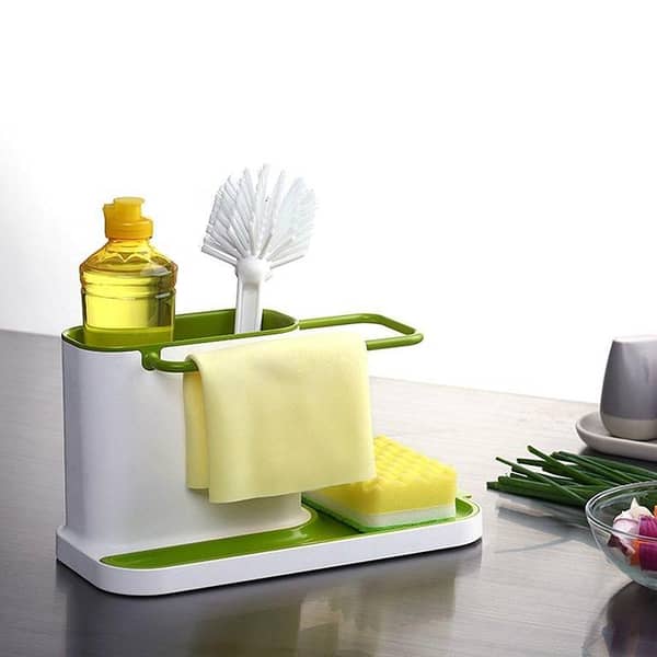 3 IN 1 Kitchen Sink Organizer for Dishwasher Liquid, Brush, Cloth, Soap, Sponge,