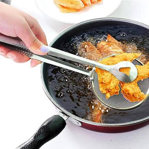 Steel Food Clip Snack Fryer Strainer Fried Tong Frying Colander Filter Oil Drainer BBQ Buffet Serving Tongs