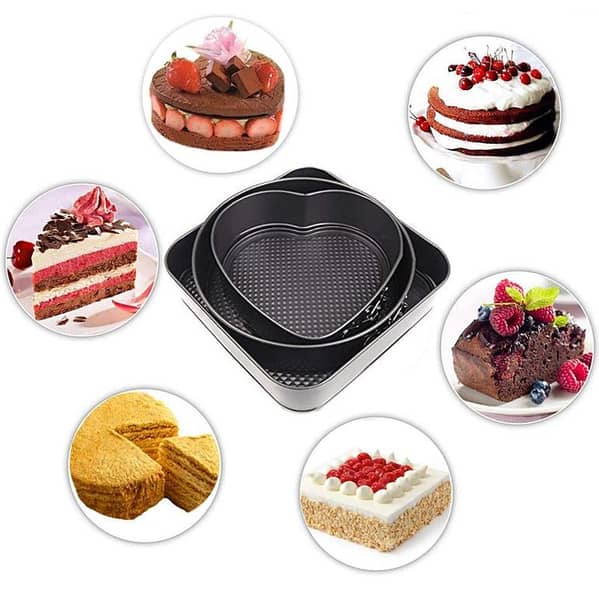 3pcs/Set Round/Heart/Square Cake Baking Pan Carbon Steel Cake Molds Non-Stick Springform Pan Removable Bottom