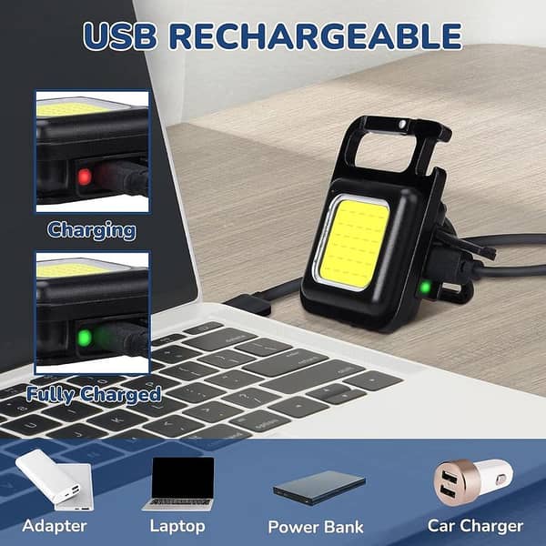 Keychain Work Light, Rechargeable COB Small Flashlights,  Portable Pocket Flashlight with Magnetic Base Folding Bracket for Camping Fishing Walking