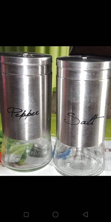 Set of 2 Salt and Pepper Shakers Bottles,  with Adjustable Pour Holes - Stainless Steel and Glass