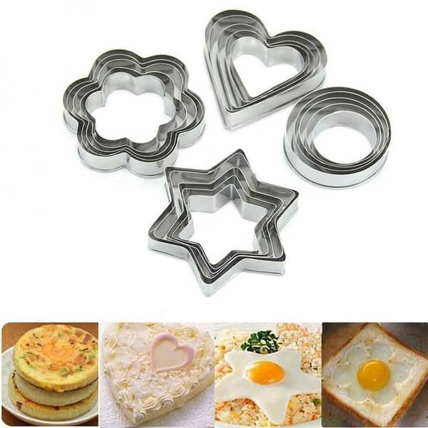 cookie cutter (12 pieces) metal for cakes fruit and vegetable biscuit molds, stainless steel heart-shaped, star, circle, flower mold of gotain