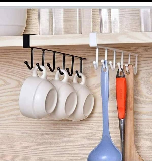 pack of  2 Cup Mug Holder Under Cabinet Shelf Cup Mug Hanger 6 Hooks Tie Belts Hanger Towel Holder Organizer Storage Drying Holder Rack, Without Drilling,
