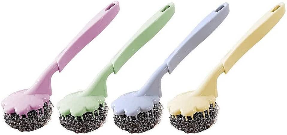 Stainless Steel Wire Ball Brush with Long Handle Cleaning Brush for Kitchen Hanging Strong Cleaning Tools