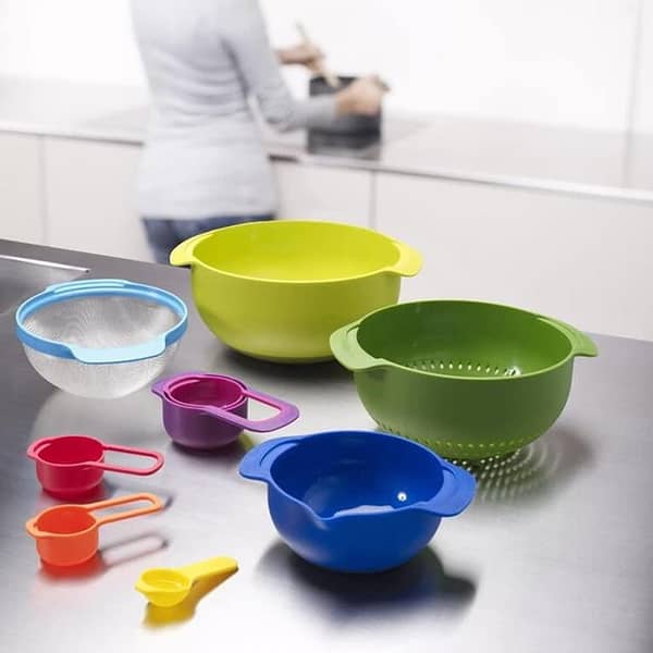 8pcs Multifunctional Kitchen Tool Set Bowls Rainbow Color Measuring Cup Mixing Bowl Kitchen Accessories