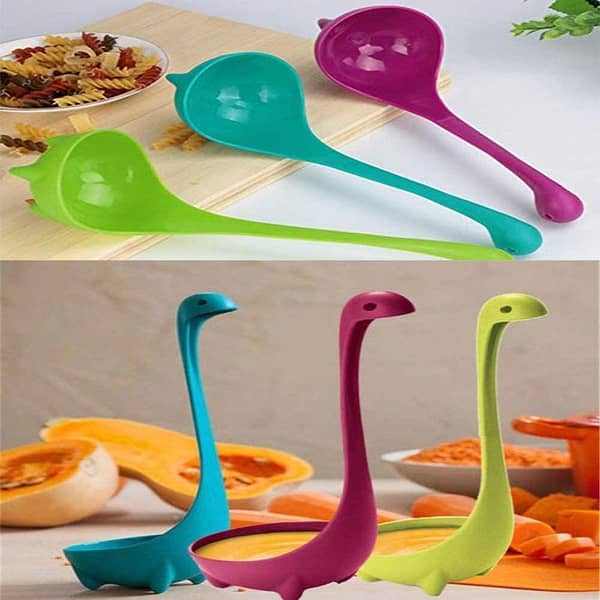Soup Ladle,Dinosaur Cute Long Handle Soup Spoons, Standing Plastic Spoons, Generic Cartoon Dinosaur Soup Ladle Loch Ness Monster Design Utensil Spoon