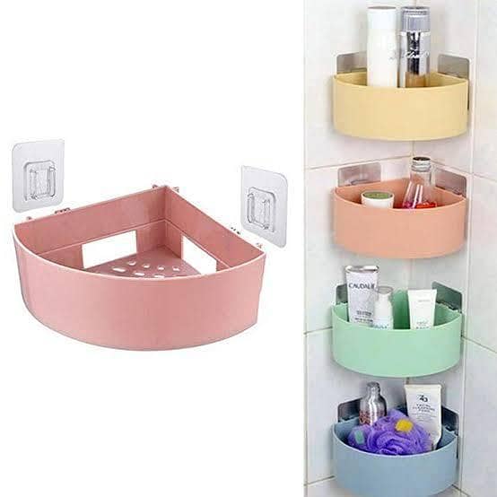 Wall Mount Corner Shelf Rack for Bathroom and Kitchen, Self-Adhesive Triangle Caddy (Multicolor)