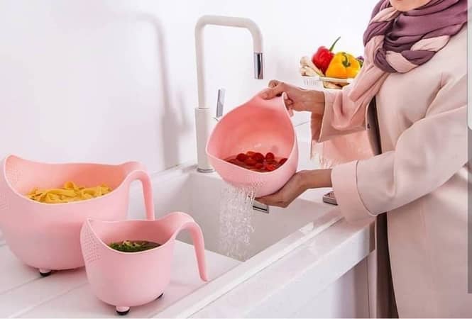 Kitchen Rice Beans Peas Washing Filter Strainer Food Grade Plastic Basket  pack of 3