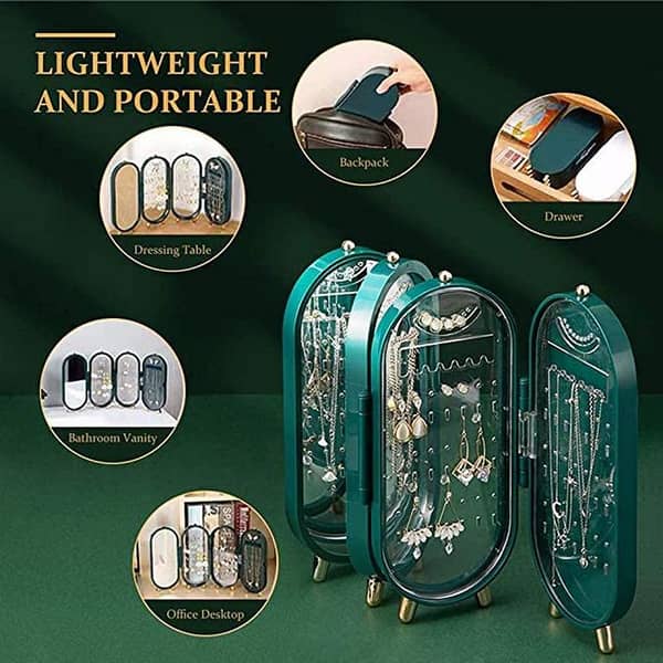 Foldable Jewelry Boxes Display Earrings Rings Organizer Box Jewelry Travel Case Small for Women Hanging Necklace Jewelry Storage Box 4 Doors Foldable Screen Necklace Display Rack Jewelry