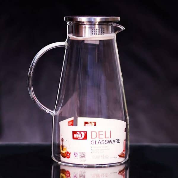 Tea Pitcher Handle Teapot Pitcher 1.8L Heat Resistant Cold Kettle Glass Thick Water Jug Teapot Flower Tea Fruit Juice Cup Drink Bottle (Capacity: 1800ml)