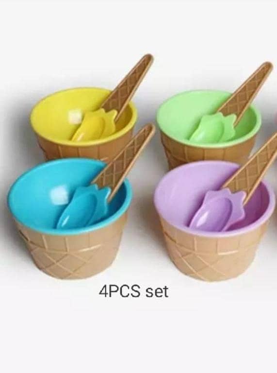Dessert Bowls,  1 Ice Cream Bowl Spoon Set,Frozen Yogurt Cups with Spoons Durable Plastic Candy Color Lovely Dessert Bowl DIY Ice Cream Tools For Festive Party Favor Kids Gift