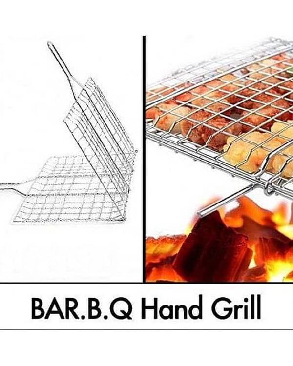 BBQ Barbecue Grill Basket With Removable Wood Handle,-Grilling Basket Pan for for Fish, Vegetables-Griller Grid Grate Roast