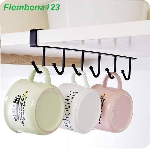 Cup Holder Hang Kitchen Organizer Cabinet Under Shelf Storage Rack Home Organization Useful Household Tools (Black)