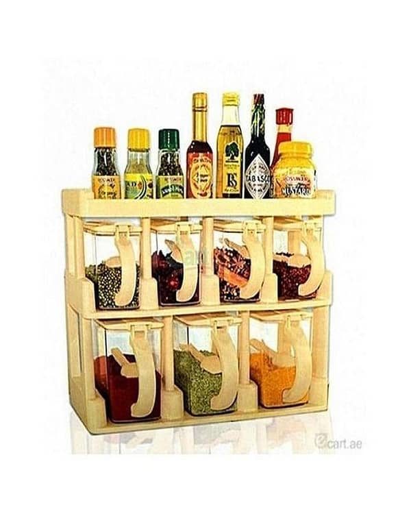 Kitchen Style Spice Box: Plastic Jar Set with Stand (Three-Tier Spice Containers & Rack)