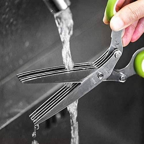 Herb Scissors with 5 Multi Stainless Steel Blades and Safe Cover for Cookware, Cutter, Kitchen Slicer, Chopper, Sharp, Dishwasher Safe