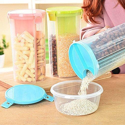 3 Section Lock Food Storage Dispenser Airtight Container Jar for Cereals, Snacks, Pulses