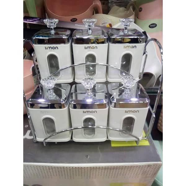 Set of 6 Limon Rectangular Airtight Spice Jar & Rack with Metal Base