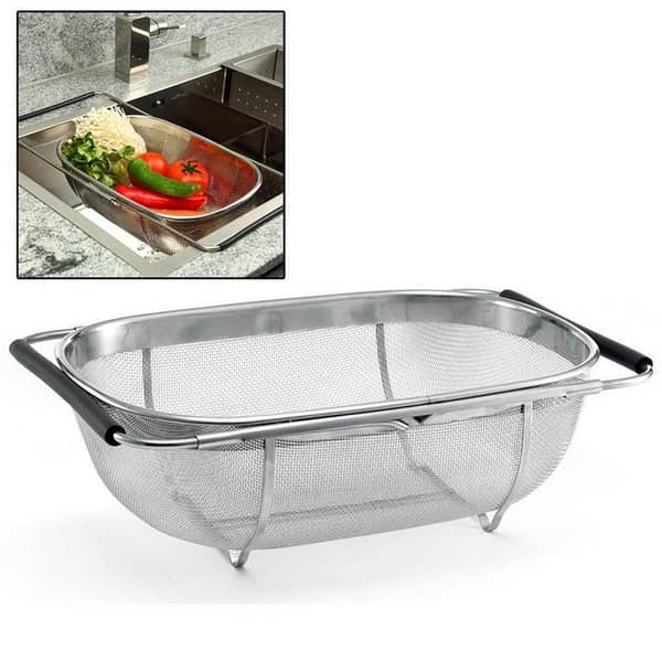 Over the Sink Colander  Stainless Steel - Strain, Drain, Rinse Fruits and Vegetables - Dishwasher Safe