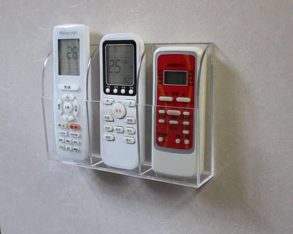 Remote Control Holder Rack Acrylic Wall Mount Storage Organizer Box for Air Conditioner, TV box, stereo 3 Grids Black and Transpernt