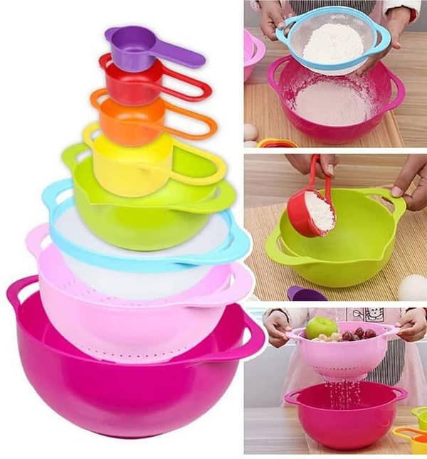 8pcs Multifunctional Kitchen Tool Set Bowls Rainbow Color Measuring Cup Mixing Bowl Kitchen Accessories