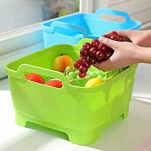 Sink with Drain Plug and Carrying Handles, 9L Capacity, Fruit Drainer Basket for Kitchen and Outdoor Use