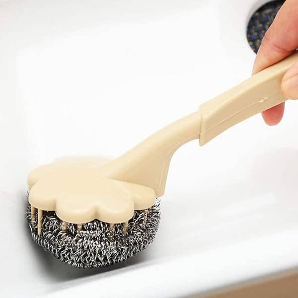 Stainless Steel Wire Ball Brush with Long Handle for Kitchen Cleaning