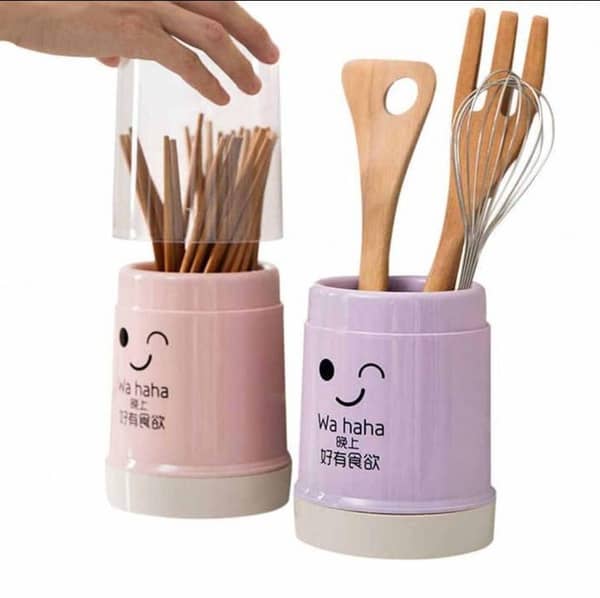 Spoon and Fork Holder, Colander Kitchen Storage Box, Plastic Chopsticks Stand with Lid