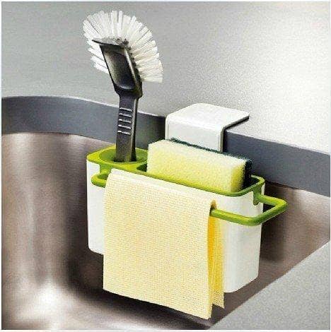 Multi Functional Suction Cup Kitchen Rack: Shelf, Drainage Caddy, Sponge and Cloth Holder with Brush Holder