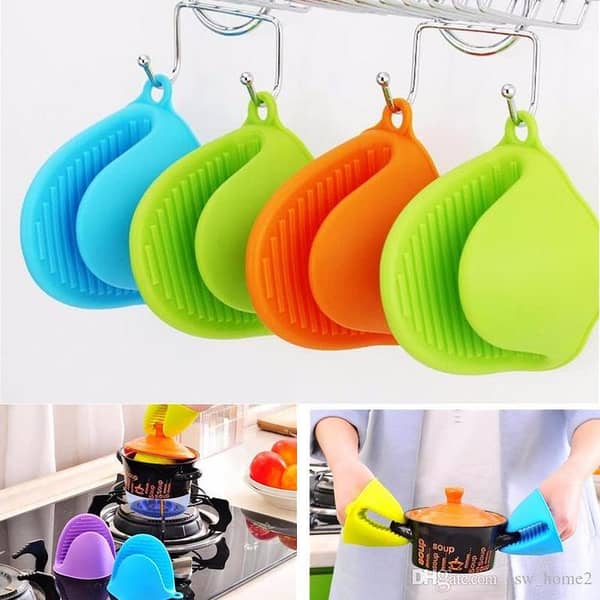 2Pcs Silicone Oven Gloves for Kitchen Use: Heat-Resistant Finger Cuffs, Anti-Scald Clamp Mitts