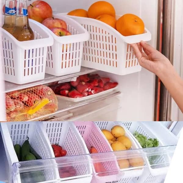 Pack of 3 Fridge Organizer Fresh Spacer Layer Storage Racks with Pull-Out Drawers and Under-Shelf Bins for Fridge and Freezer (Random Color) - Plastic Kitchen Organizer