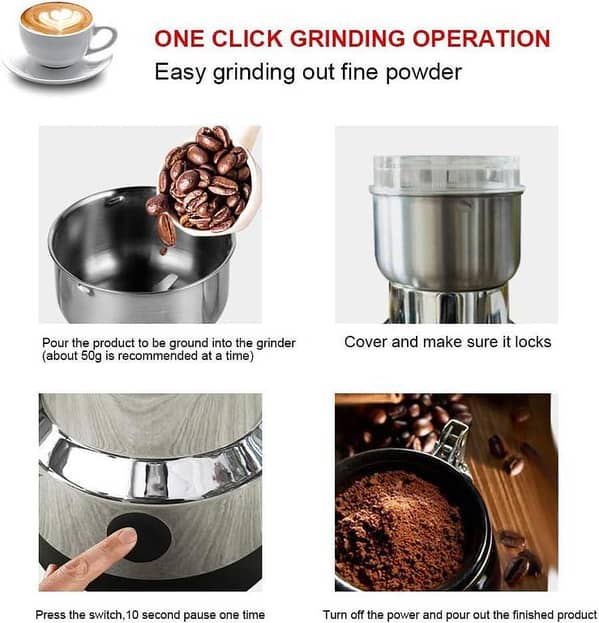 Stainless Steel Mill Grinder for Coffee, Spices & Seeds (300W)