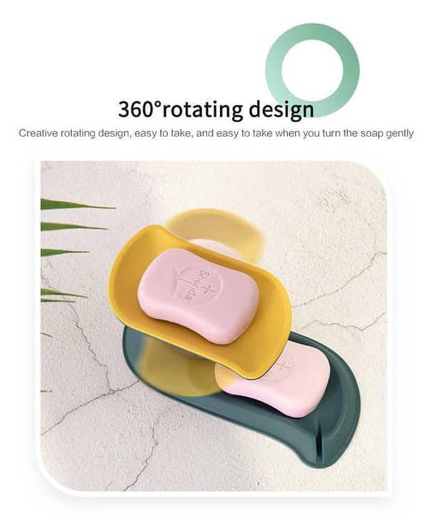 360° Rotating Soap Box Bathroom Dish Holder with Drainage and Storage Shelf