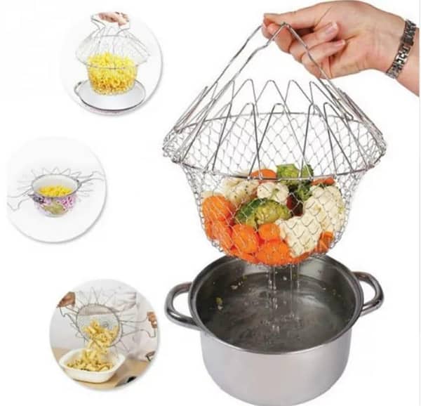 Stainless Steel Folding Steam Pouring Frying Basket Strainer