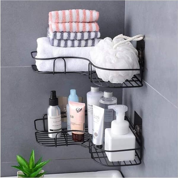 Shower Organiser Corner Shelf, Wire Shower Caddy for Bathroom, No-Drill Adhesive Corner Storage (Black) by Shower Gem