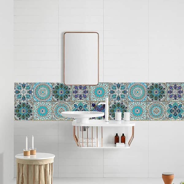 12 Pcs 4.8 x 4.8 in Peel-and-Stick Moroccan Talavera Decorative Tile Stickers for Backsplash, Furniture, and Home Decor