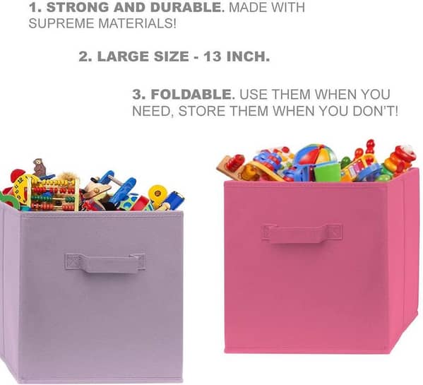 Pack of 2 Colored Large Storage Bins with Dual Handles, Foldable Fabric Cube Baskets for Home, Kids’ Rooms, Closet and Toy Organization