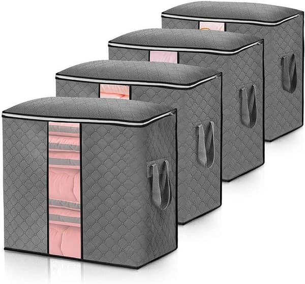 Large Capacity Clothes Storage Bag Organizer with Zippers, Carry Handles and Clear Window