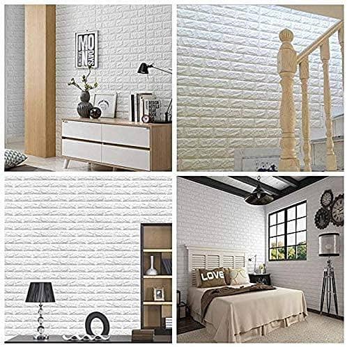 3D Wall Stickers: White Brick Pattern Decorative Panels, PE Foam, Self-Adhesive Wall Tiles