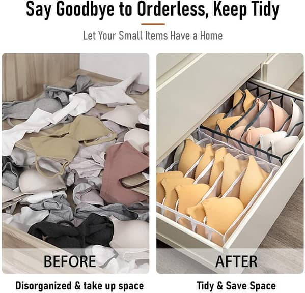 Underwear Organizer Drawer, 3-Pack Foldable Divider Storage Boxes for Clothes, Bras, Lingerie, Socks – Grey