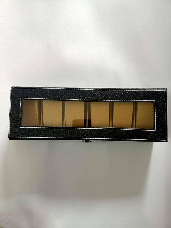 Watch Box Organizer with 6 Slots in PU Leather and Transparent Lid