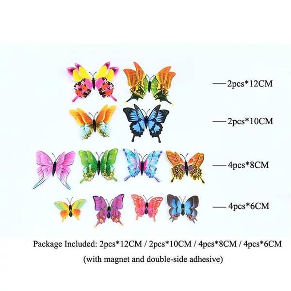 12pcs Butterfly Wall Decor – Removable 3D Butterfly Wall Decals with Sponge Gum and Magnet for DIY Art Crafts