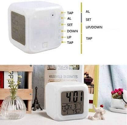 Digital Automatic 7-Color Changing LED Alarm Clock with Date, Time, Temperature for Office and Bedroom – White (Color Changing Alarm Clock)